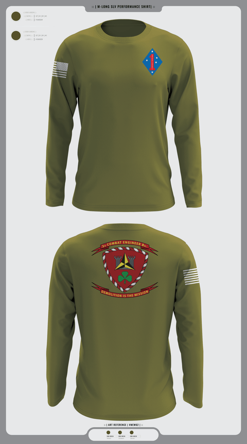 Long Sleeve Performance Shirt, 3rd combat engineering battalion, Marines, Teamtime, Team time, sublimation, custom sports apparel, team uniforms, spirit wear, spiritwear, sports uniforms, custom shirts, team store, custom team store, fundraiser sports, apparel fundraiser