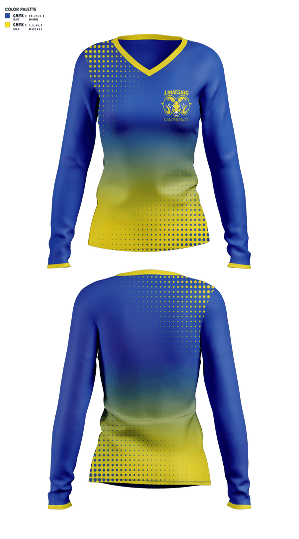 Womens Long Sleeve Vneck Shirt, Lakeside High School Basketball, Women's Basketball, Teamtime, Team time, sublimation, custom sports apparel, team uniforms, spirit wear, spiritwear, sports uniforms, custom shirts, team store, custom team store, fundraiser sports, apparel fundraiser