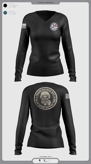 Womens Long Sleeve Vneck Shirt, Philadelphia Police Counter Terrorism Operations, Police, Teamtime, Team time, sublimation, custom sports apparel, team uniforms, spirit wear, spiritwear, sports uniforms, custom shirts, team store, custom team store, fundraiser sports, apparel fundraiser