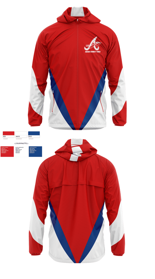 Windbreaker, Adair County High School Golf, Golf, Teamtime, Team time, sublimation, custom sports apparel, team uniforms, spirit wear, spiritwear, sports uniforms, custom shirts, team store, custom team store, fundraiser sports, apparel fundraiser