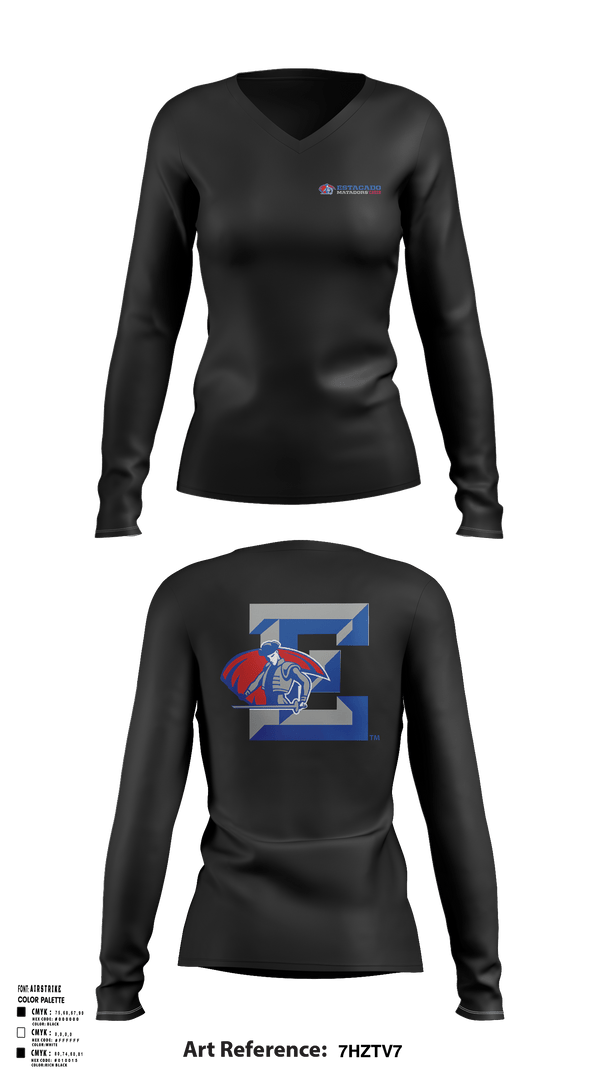 Womens Long Sleeve Vneck Shirt, Estacado High School Cheer, Cheer, Teamtime, Team time, sublimation, custom sports apparel, team uniforms, spirit wear, spiritwear, sports uniforms, custom shirts, team store, custom team store, fundraiser sports, apparel fundraiser