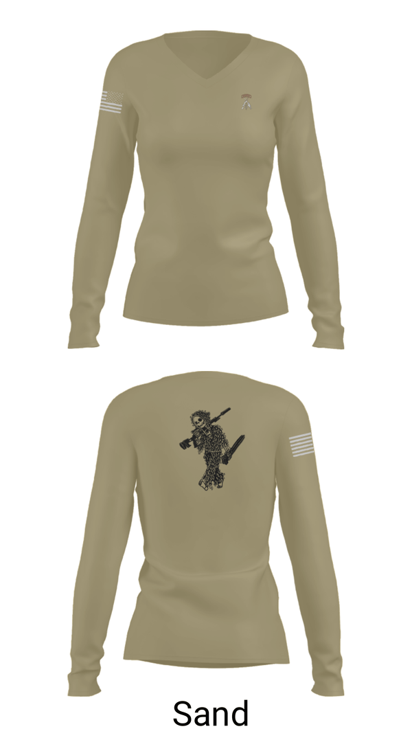 Womens Long Sleeve Vneck Shirt, 2-5 CAV Snipers, Army, Teamtime, Team time, sublimation, custom sports apparel, team uniforms, spirit wear, spiritwear, sports uniforms, custom shirts, team store, custom team store, fundraiser sports, apparel fundraiser