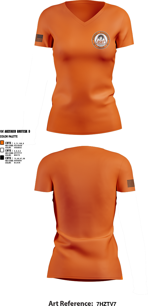 Womens Short Sleeve Vneck Shirt, Harris/Galveston County REACT, , Teamtime, Team time, sublimation, custom sports apparel, team uniforms, spirit wear, spiritwear, sports uniforms, custom shirts, team store, custom team store, fundraiser sports, apparel fundraiser