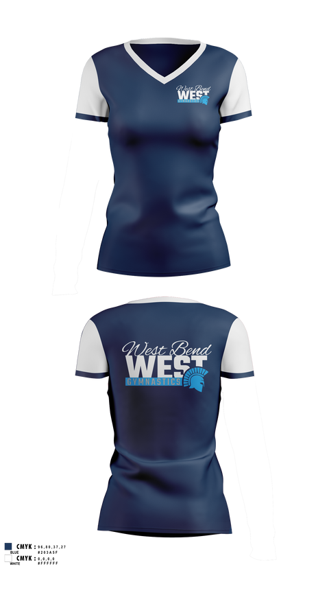 Womens Short Sleeve Vneck Shirt, West Bend West Gymnastics, Spirit Store, Teamtime, Team time, sublimation, custom sports apparel, team uniforms, spirit wear, spiritwear, sports uniforms, custom shirts, team store, custom team store, fundraiser sports, apparel fundraiser
