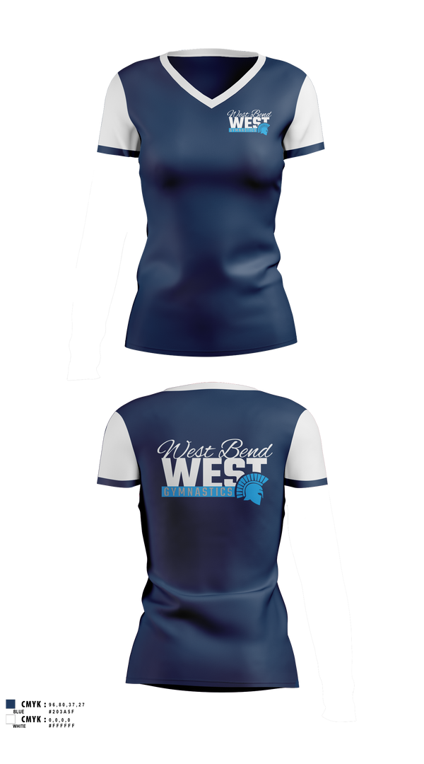 Womens Short Sleeve Vneck Shirt, West Bend West Gymnastics, Spirit Store, Teamtime, Team time, sublimation, custom sports apparel, team uniforms, spirit wear, spiritwear, sports uniforms, custom shirts, team store, custom team store, fundraiser sports, apparel fundraiser