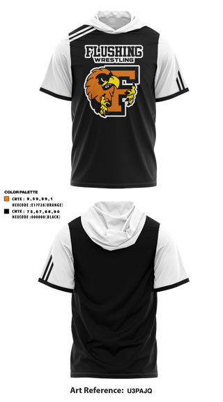 Short Sleeve Performance Shirt with hood, Flushing High School Wrestling, Wrestling, Teamtime, Team time, sublimation, custom sports apparel, team uniforms, spirit wear, spiritwear, sports uniforms, custom shirts, team store, custom team store, fundraiser sports, apparel fundraiser