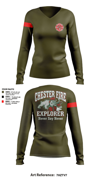 Womens Long Sleeve Vneck Shirt, Chester fire explorers, Fire Department, Teamtime, Team time, sublimation, custom sports apparel, team uniforms, spirit wear, spiritwear, sports uniforms, custom shirts, team store, custom team store, fundraiser sports, apparel fundraiser