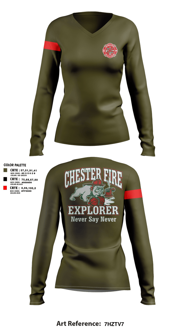 Womens Long Sleeve Vneck Shirt, Chester fire explorers, Fire Department, Teamtime, Team time, sublimation, custom sports apparel, team uniforms, spirit wear, spiritwear, sports uniforms, custom shirts, team store, custom team store, fundraiser sports, apparel fundraiser
