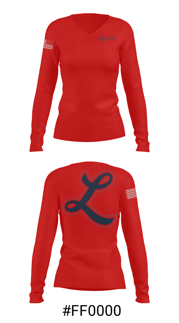 Women's Long Sleeve Vneck Shirt, Louisville Legends Baseball, Baseball, Teamtime, Team time, sublimation, custom sports apparel, team uniforms, spirit wear, spiritwear, sports uniforms, custom shirts, team store, custom team store, fundraiser sports, apparel fundraiser
