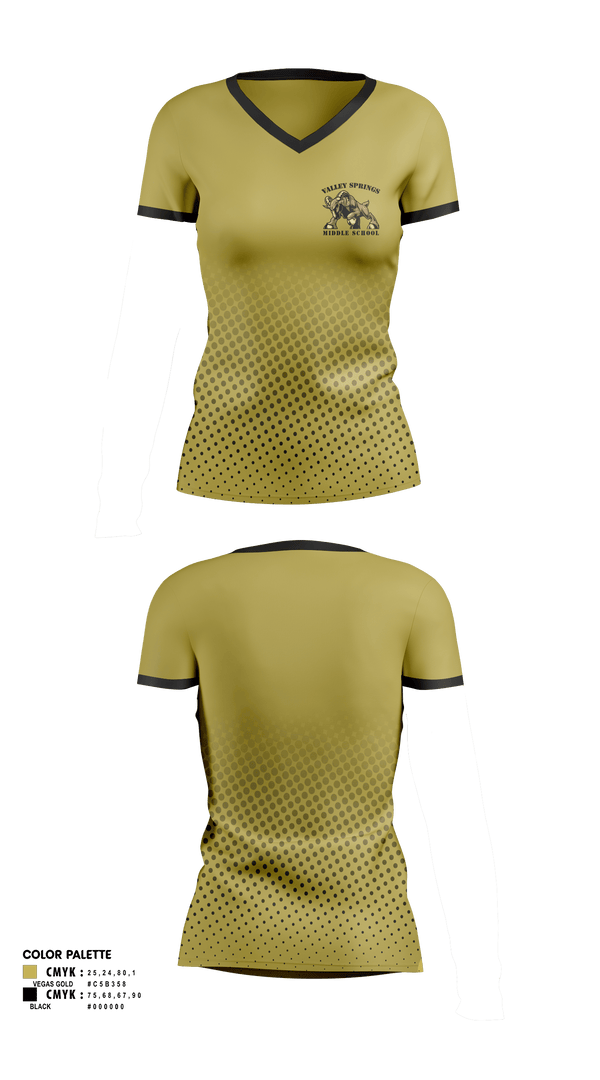 Womens Short Sleeve Vneck Shirt, Valley Springs Middle School, Spirit Store, Teamtime, Team time, sublimation, custom sports apparel, team uniforms, spirit wear, spiritwear, sports uniforms, custom shirts, team store, custom team store, fundraiser sports, apparel fundraiser