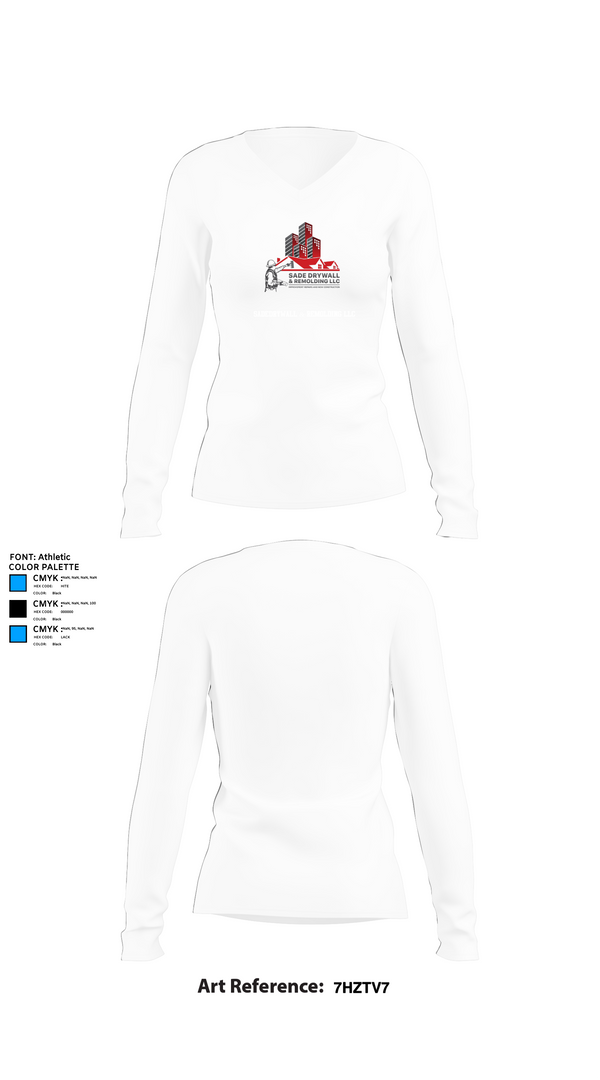 Womens Long Sleeve Vneck Shirt 1, Sadedrywall & remolding llc, , Teamtime, Team time, sublimation, custom sports apparel, team uniforms, spirit wear, spiritwear, sports uniforms, custom shirts, team store, custom team store, fundraiser sports, apparel fundraiser