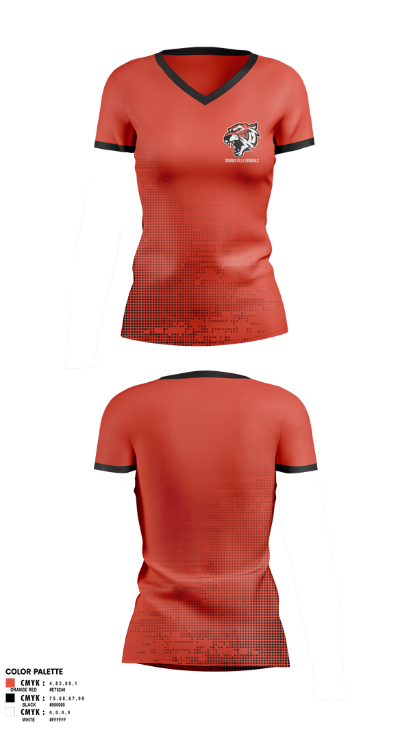 Womens Short Sleeve Vneck Shirt, Orangeville Bengals, Baseball, Teamtime, Team time, sublimation, custom sports apparel, team uniforms, spirit wear, spiritwear, sports uniforms, custom shirts, team store, custom team store, fundraiser sports, apparel fundraiser