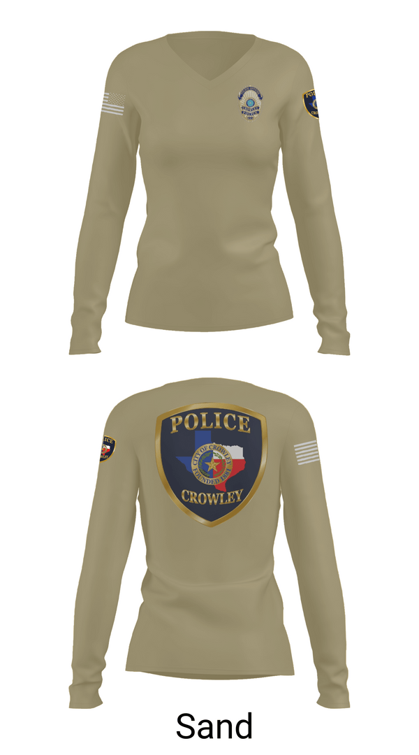 Womens Long Sleeve Vneck Shirt, Crowley Police Department, , Teamtime, Team time, sublimation, custom sports apparel, team uniforms, spirit wear, spiritwear, sports uniforms, custom shirts, team store, custom team store, fundraiser sports, apparel fundraiser
