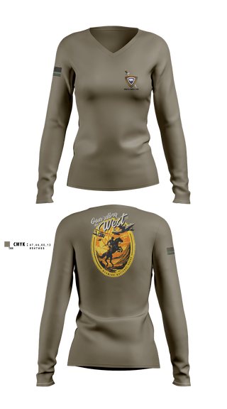 Womens Long Sleeve Vneck Shirt, HHB 2-300th FAR, National Guard, Teamtime, Team time, sublimation, custom sports apparel, team uniforms, spirit wear, spiritwear, sports uniforms, custom shirts, team store, custom team store, fundraiser sports, apparel fundraiser