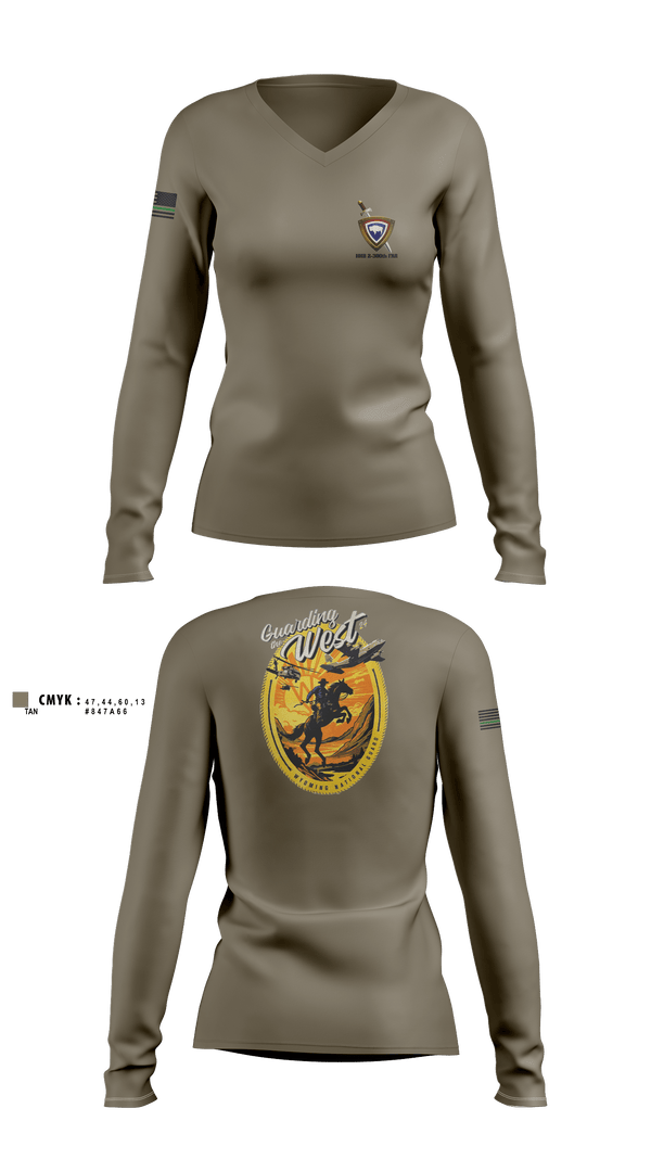 Womens Long Sleeve Vneck Shirt, HHB 2-300th FAR, National Guard, Teamtime, Team time, sublimation, custom sports apparel, team uniforms, spirit wear, spiritwear, sports uniforms, custom shirts, team store, custom team store, fundraiser sports, apparel fundraiser