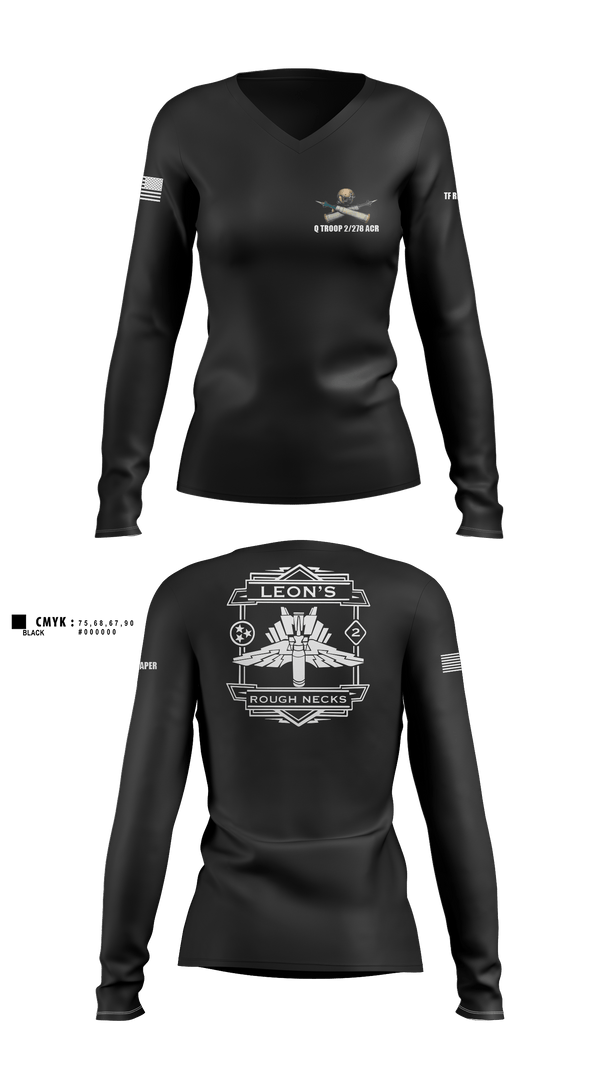 Womens Long Sleeve Vneck Shirt 1, Q TROOP 2/278 ACR, National Guard, Teamtime, Team time, sublimation, custom sports apparel, team uniforms, spirit wear, spiritwear, sports uniforms, custom shirts, team store, custom team store, fundraiser sports, apparel fundraiser