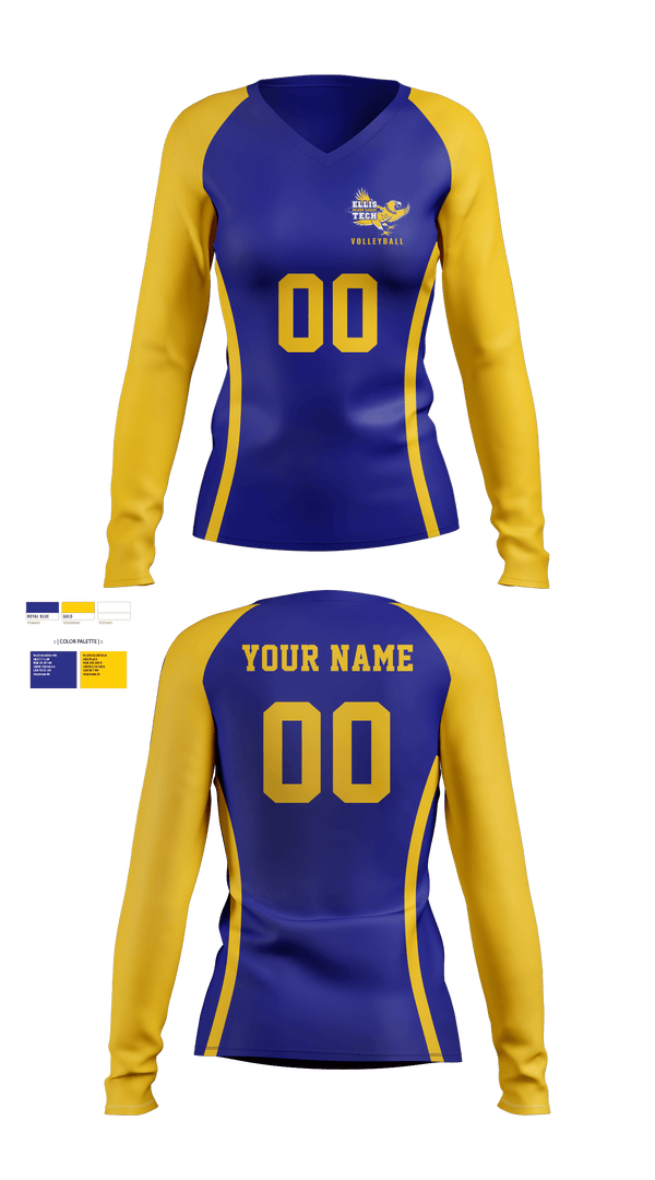 Women's Long Sleeve Vneck Shirt, Harvard H Ellis R V Tech School Volleyball, Women's Volleyball, Teamtime, Team time, sublimation, custom sports apparel, team uniforms, spirit wear, spiritwear, sports uniforms, custom shirts, team store, custom team store, fundraiser sports, apparel fundraiser