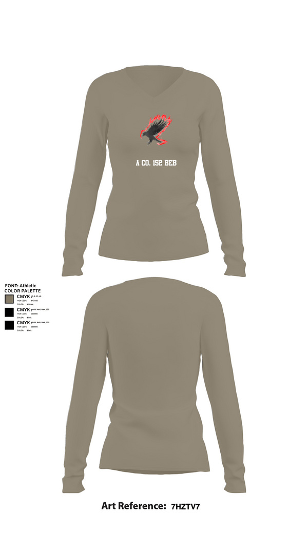 Womens Long Sleeve Vneck Shirt, A Co. 152 BEB, Army, Teamtime, Team time, sublimation, custom sports apparel, team uniforms, spirit wear, spiritwear, sports uniforms, custom shirts, team store, custom team store, fundraiser sports, apparel fundraiser
