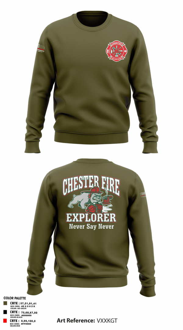 Crew Neck Sweatshirt, Chester fire explorers, Fire Department, Teamtime, Team time, sublimation, custom sports apparel, team uniforms, spirit wear, spiritwear, sports uniforms, custom shirts, team store, custom team store, fundraiser sports, apparel fundraiser