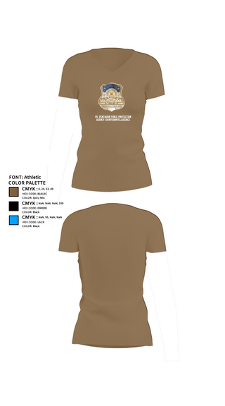 Womens Short Sleeve Vneck Shirt, US. Pentagon Force Protection Agency CounterintelligenceMARDET Fort Leonard Wood (FLW) DoD Interservice Non-Lethal Individual Weapons Instructor's Course Fort Leonard Wood Basic Military Police School House, Police, Teamtime, Team time, sublimation, custom sports apparel, team uniforms, spirit wear, spiritwear, sports uniforms, custom shirts, team store, custom team store, fundraiser sports, apparel fundraiser