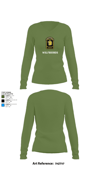 Womens Long Sleeve Vneck Shirt, Wolfhounds, Army, Teamtime, Team time, sublimation, custom sports apparel, team uniforms, spirit wear, spiritwear, sports uniforms, custom shirts, team store, custom team store, fundraiser sports, apparel fundraiser