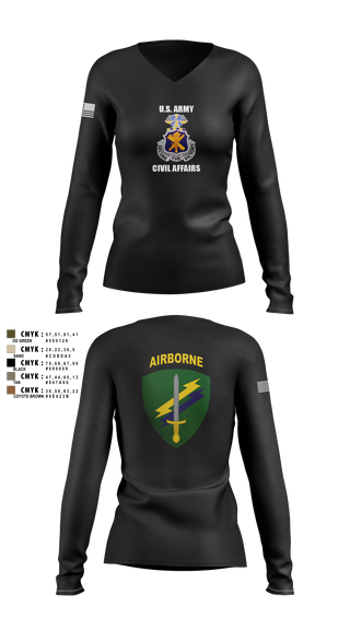 Womens Long Sleeve Vneck Shirt, Civil Affairs Schoolhouse, , Teamtime, Team time, sublimation, custom sports apparel, team uniforms, spirit wear, spiritwear, sports uniforms, custom shirts, team store, custom team store, fundraiser sports, apparel fundraiser