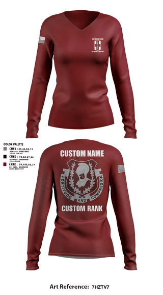 Womens Long Sleeve Vneck Shirt, 1st Medical Brigade, , Teamtime, Team time, sublimation, custom sports apparel, team uniforms, spirit wear, spiritwear, sports uniforms, custom shirts, team store, custom team store, fundraiser sports, apparel fundraiser