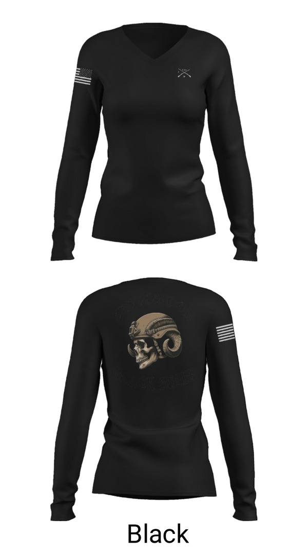 Women's Long Sleeve Vneck Shirt, 3rd PLT Black Sheep, Army, Teamtime, Team time, sublimation, custom sports apparel, team uniforms, spirit wear, spiritwear, sports uniforms, custom shirts, team store, custom team store, fundraiser sports, apparel fundraiser