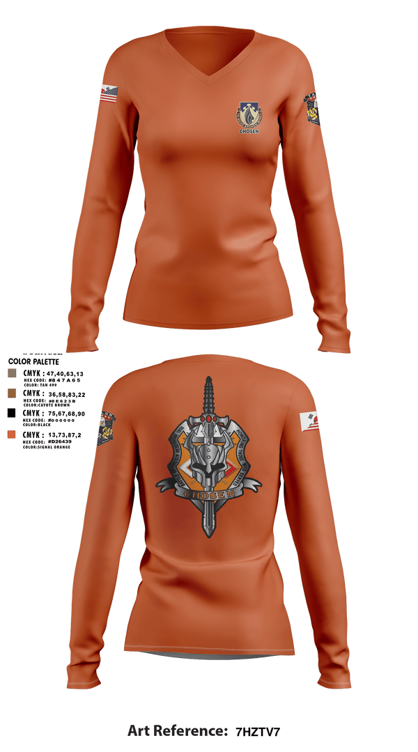 Women's Long Sleeve Vneck Shirt, C-Co 602D ASB, Army, Teamtime, Team time, sublimation, custom sports apparel, team uniforms, spirit wear, spiritwear, sports uniforms, custom shirts, team store, custom team store, fundraiser sports, apparel fundraiser