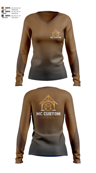 Womens Long Sleeve Vneck Shirt, MC CUSTOM FRAMING LLC, , Teamtime, Team time, sublimation, custom sports apparel, team uniforms, spirit wear, spiritwear, sports uniforms, custom shirts, team store, custom team store, fundraiser sports, apparel fundraiser