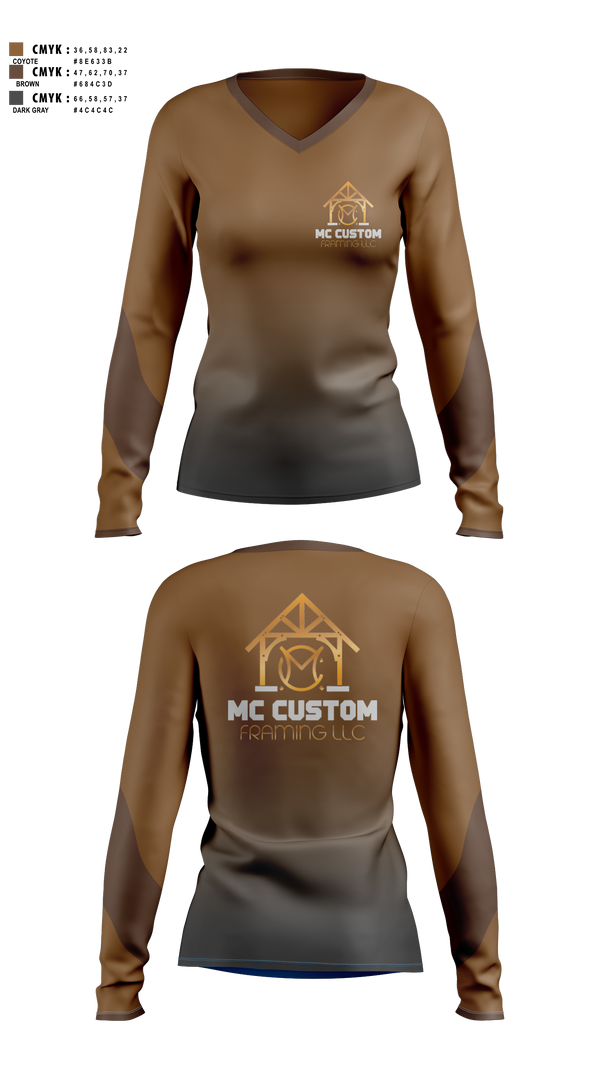 Womens Long Sleeve Vneck Shirt, MC CUSTOM FRAMING LLC, , Teamtime, Team time, sublimation, custom sports apparel, team uniforms, spirit wear, spiritwear, sports uniforms, custom shirts, team store, custom team store, fundraiser sports, apparel fundraiser