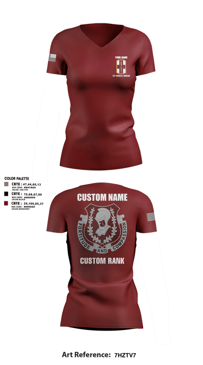 1st Medical Brigade 47127889 Women's Short Sleeve V-neck Shirt - 17