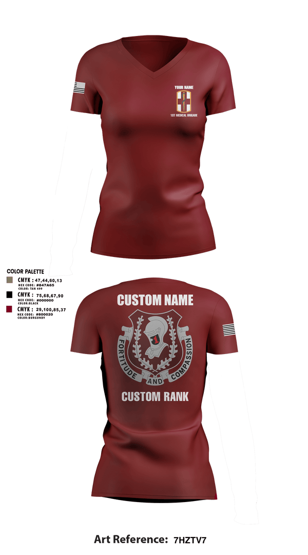 Womens Short Sleeve Vneck Shirt, 1st Medical Brigade, , Teamtime, Team time, sublimation, custom sports apparel, team uniforms, spirit wear, spiritwear, sports uniforms, custom shirts, team store, custom team store, fundraiser sports, apparel fundraiser