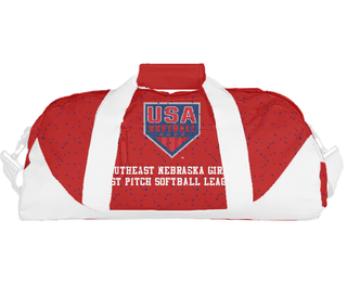 Duffle Bag, Southeast Nebraska Girls Fast Pitch Softball League, Softball, Teamtime, Team time, sublimation, custom sports apparel, team uniforms, spirit wear, spiritwear, sports uniforms, custom shirts, team store, custom team store, fundraiser sports, apparel fundraiser