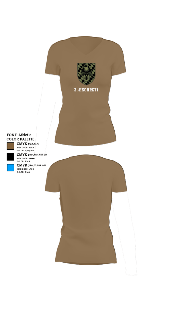 Women's Short Sleeve Vneck Shirt, 3./HSchRgt1, Army, Teamtime, Team time, sublimation, custom sports apparel, team uniforms, spirit wear, spiritwear, sports uniforms, custom shirts, team store, custom team store, fundraiser sports, apparel fundraiser