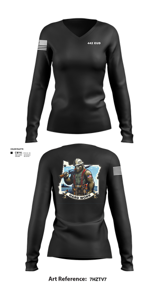 Womens Long Sleeve Vneck Shirt, 442 EUD, National Guard, Teamtime, Team time, sublimation, custom sports apparel, team uniforms, spirit wear, spiritwear, sports uniforms, custom shirts, team store, custom team store, fundraiser sports, apparel fundraiser