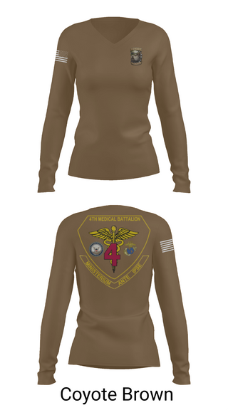 Womens Long Sleeve Vneck Shirt, 4th Med Battalion, Marines, Teamtime, Team time, sublimation, custom sports apparel, team uniforms, spirit wear, spiritwear, sports uniforms, custom shirts, team store, custom team store, fundraiser sports, apparel fundraiser