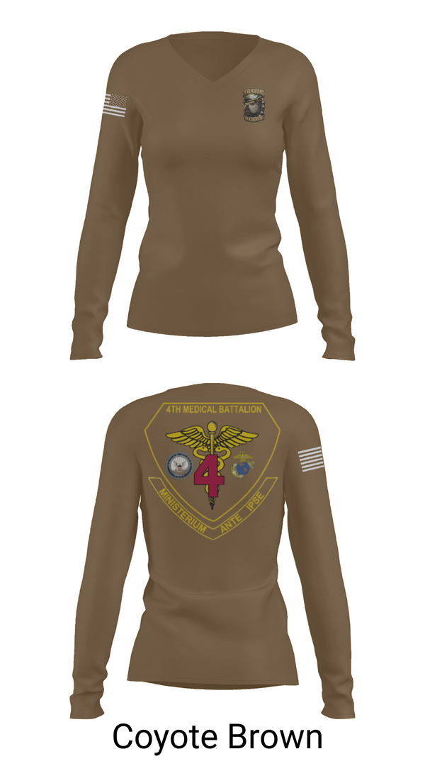 Womens Long Sleeve Vneck Shirt, 4th Med Battalion, Marines, Teamtime, Team time, sublimation, custom sports apparel, team uniforms, spirit wear, spiritwear, sports uniforms, custom shirts, team store, custom team store, fundraiser sports, apparel fundraiser