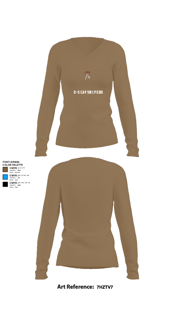 Womens Long Sleeve Vneck Shirt, 2-5 CAV Snipers, Army, Teamtime, Team time, sublimation, custom sports apparel, team uniforms, spirit wear, spiritwear, sports uniforms, custom shirts, team store, custom team store, fundraiser sports, apparel fundraiser