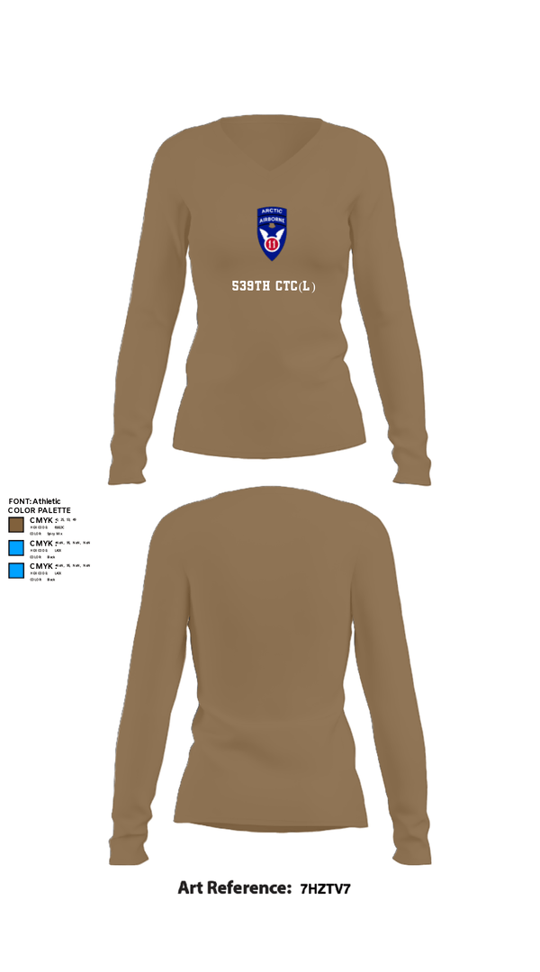 Women's Long Sleeve Vneck Shirt, 539th CTC(L), Army, Teamtime, Team time, sublimation, custom sports apparel, team uniforms, spirit wear, spiritwear, sports uniforms, custom shirts, team store, custom team store, fundraiser sports, apparel fundraiser