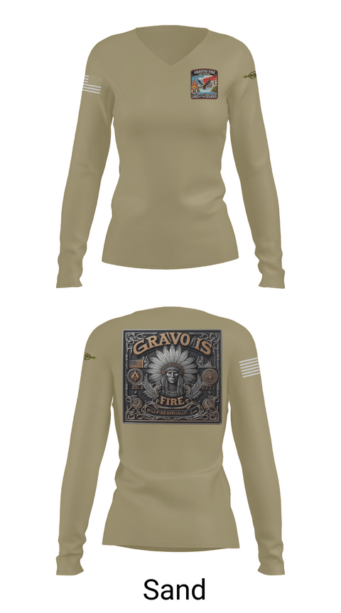 Womens Long Sleeve Vneck Shirt, Gravois Fire Special Operations, Fire Department, Teamtime, Team time, sublimation, custom sports apparel, team uniforms, spirit wear, spiritwear, sports uniforms, custom shirts, team store, custom team store, fundraiser sports, apparel fundraiser