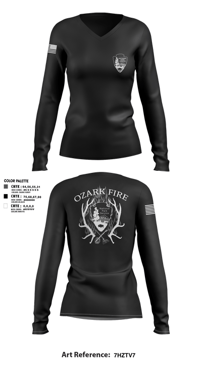 OZARK FIRE 56967541 Women's Long Sleeve V-neck Shirt - 102