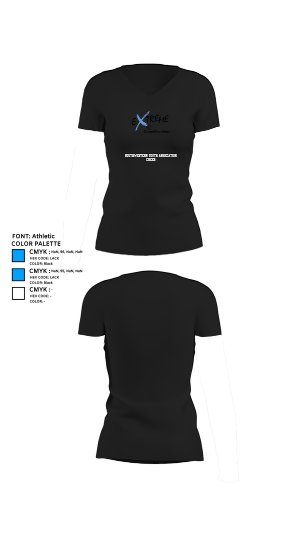 Womens Short Sleeve Vneck Shirt, Southwestern Youth Association Cheer, Cheer, Teamtime, Team time, sublimation, custom sports apparel, team uniforms, spirit wear, spiritwear, sports uniforms, custom shirts, team store, custom team store, fundraiser sports, apparel fundraiser
