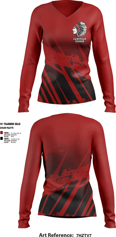Cainsville Redmen 50352446 Women's Long Sleeve V-neck Shirt - 1