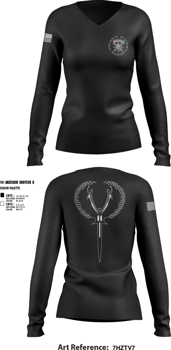 Women's Long Sleeve Vneck Shirt, XI. Inspektion, Army, Teamtime, Team time, sublimation, custom sports apparel, team uniforms, spirit wear, spiritwear, sports uniforms, custom shirts, team store, custom team store, fundraiser sports, apparel fundraiser