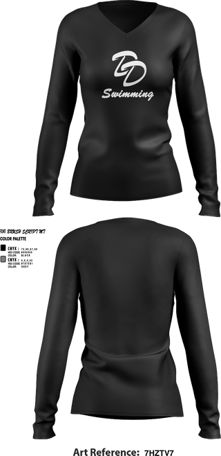 Womens Long Sleeve Vneck Shirt 1, David Douglas High School Swimming, Swimming, Teamtime, Team time, sublimation, custom sports apparel, team uniforms, spirit wear, spiritwear, sports uniforms, custom shirts, team store, custom team store, fundraiser sports, apparel fundraiser