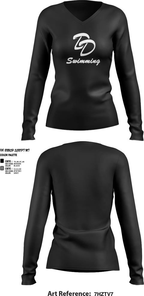 Womens Long Sleeve Vneck Shirt 1, David Douglas High School Swimming, Swimming, Teamtime, Team time, sublimation, custom sports apparel, team uniforms, spirit wear, spiritwear, sports uniforms, custom shirts, team store, custom team store, fundraiser sports, apparel fundraiser