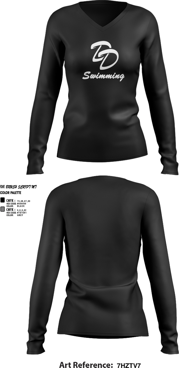 Womens Long Sleeve Vneck Shirt 1, David Douglas High School Swimming, Swimming, Teamtime, Team time, sublimation, custom sports apparel, team uniforms, spirit wear, spiritwear, sports uniforms, custom shirts, team store, custom team store, fundraiser sports, apparel fundraiser