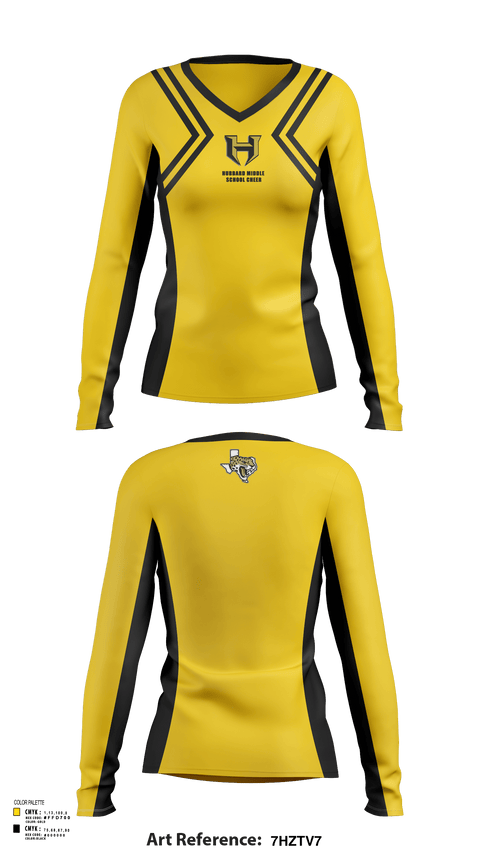 Womens Long Sleeve Vneck Shirt, Hubbard Middle School Cheer, Cheer, Teamtime, Team time, sublimation, custom sports apparel, team uniforms, spirit wear, spiritwear, sports uniforms, custom shirts, team store, custom team store, fundraiser sports, apparel fundraiser