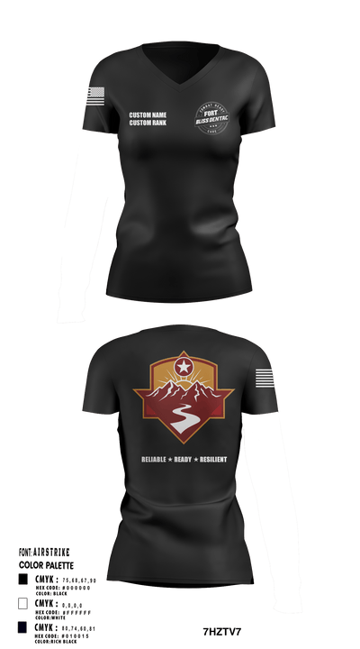 Fort Bliss DENTAC 45605501 Women's Short Sleeve V-neck Shirt - 115